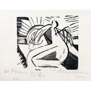 "На Дніпрі. Захід сонця". 2000 рік. Лінорит, 19х21 см